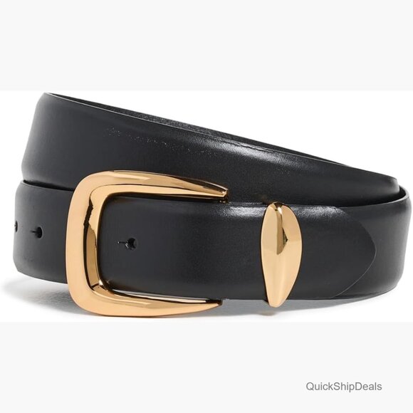Chunky Waist Belt with Gold-Tone Buckle, Leather